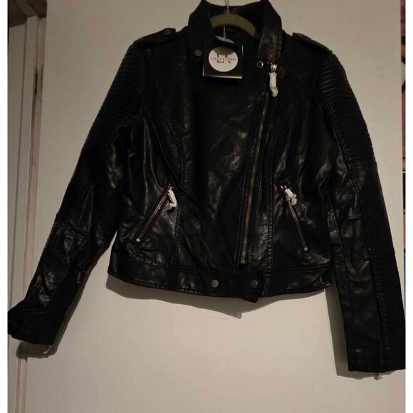 Coalition LA Vegen Lead Leather Hooded Jacket Black Faux Leather Zip Womens Smal - Picture 7 of 8